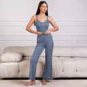  Ribbed Laced Strap Pajamas Set