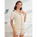 Beige-Medium Solid Color Short Sleeve