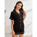 Black-Medium Solid Color Short Sleeve