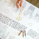  Animal Train Coloring Table Runner Happy Birthday