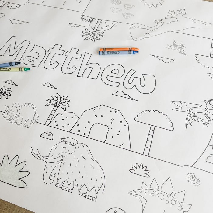 Dinosaur Coloring Table Runner