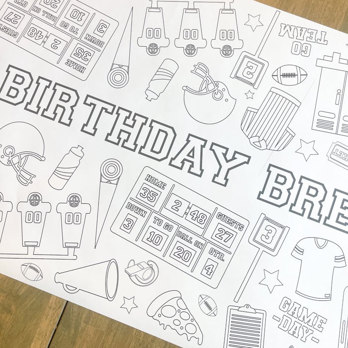Football Coloring Table Runner Football Party