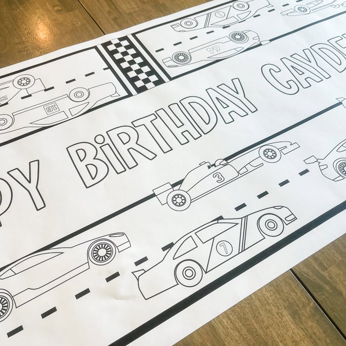 Race Car Coloring Table Runner