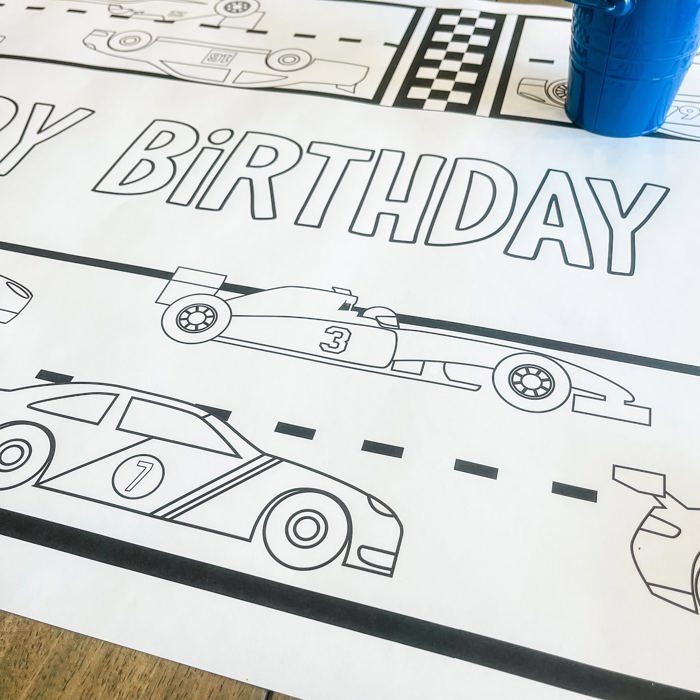 Race Car Coloring Table Runner