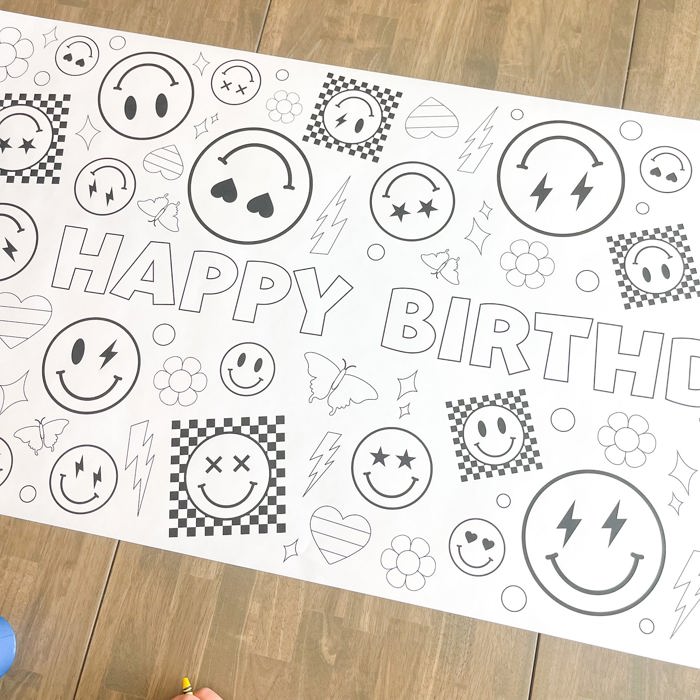 Smiley Face Coloring Table Runner Carnival Party