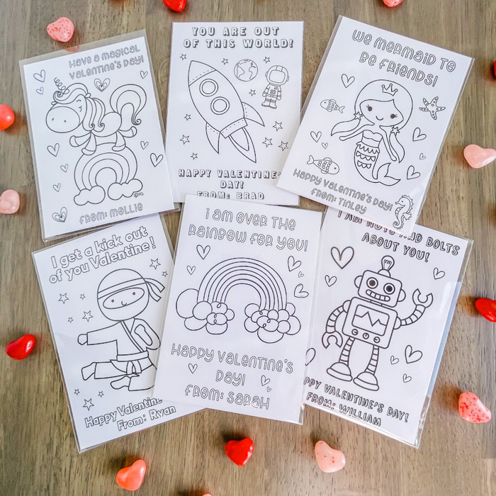 Personalized Valentine's Coloring Cards| Set of 24