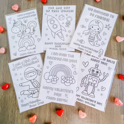 Personalized Valentine's Coloring Cards| Set of 24