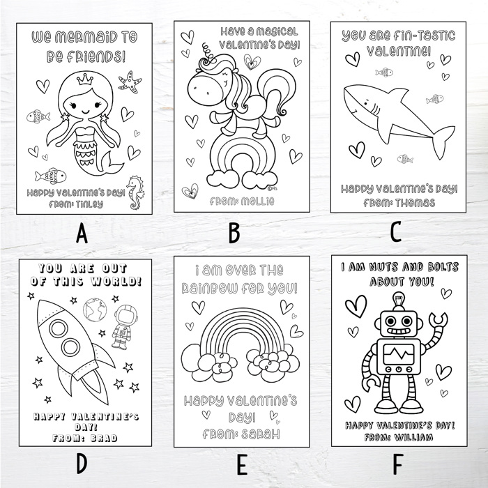 Personalized Valentine's Coloring Cards| Set of 24