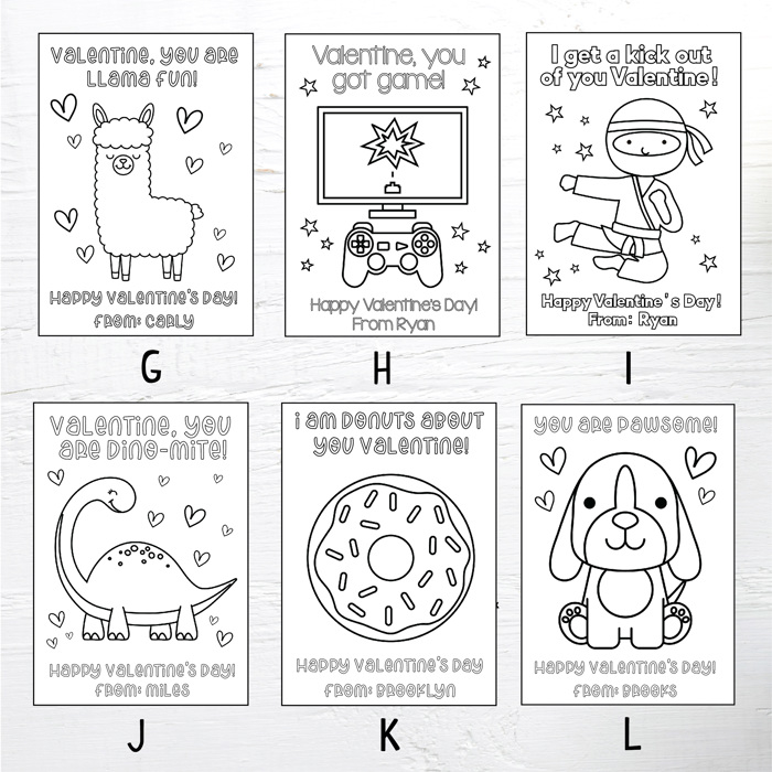 Personalized Valentine's Coloring Cards| Set of 24