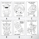  Personalized Valentine's Coloring Cards, Set of 24 Valentine's Cards and Bags