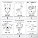  Personalized Valentine's Coloring Cards, Set of 24 Valentine's Cards and Bags