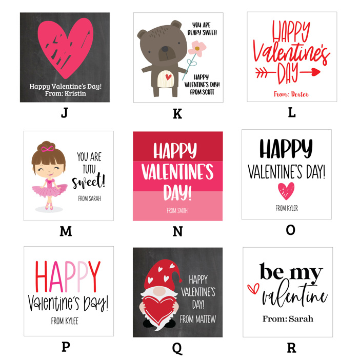 Personalized Valentine's 2.5 inch Square Stickers, Valentine's  Stickers with Treat Bags| Set of 12