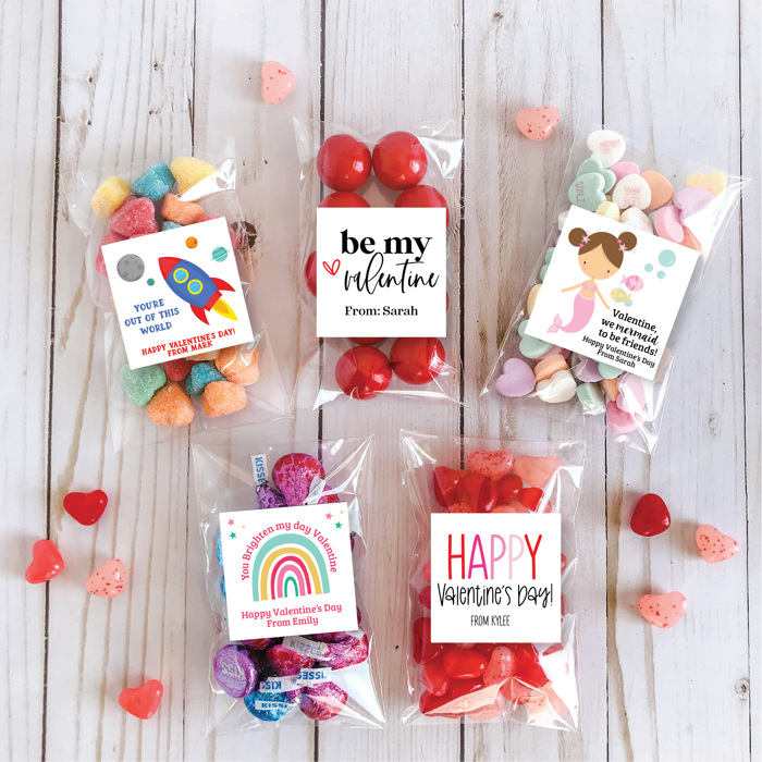 Personalized Valentine's 2.5 inch Square Stickers, Valentine's  Stickers with Treat Bags| Set of 12