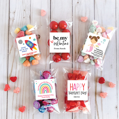 Personalized Valentine's 2.5 inch Square Stickers, Valentine's  Stickers with Treat Bags| Set of 12