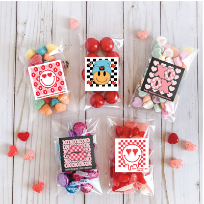 Personalized Retro Valentine's 2.5 inch Stickers, Retro Valentine's Stickers With Treat Bags| Set of 12 