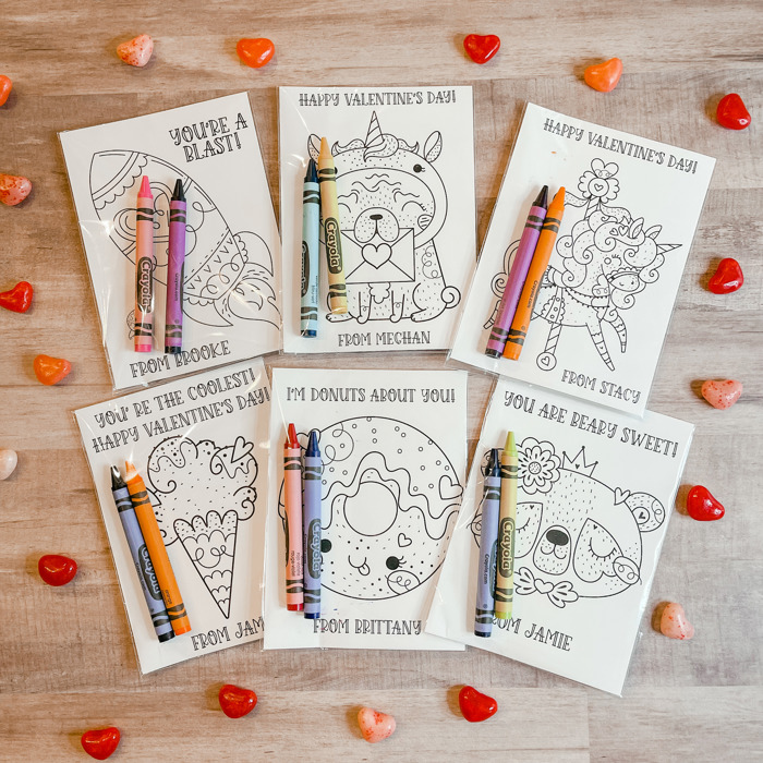 Personalized Valentine's Coloring Cards, Set of 24 Valentine's Cards and Bags