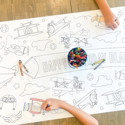 Vintage Plane Coloring Table Runner Airplane