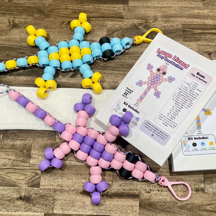 Large Pony Bead Lizard Keychain Kits | Craft Kits for Kids