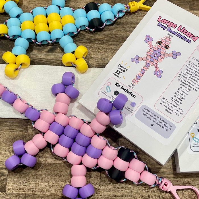 Large Pony Bead Lizard Keychain Kits | Craft Kits for Kids