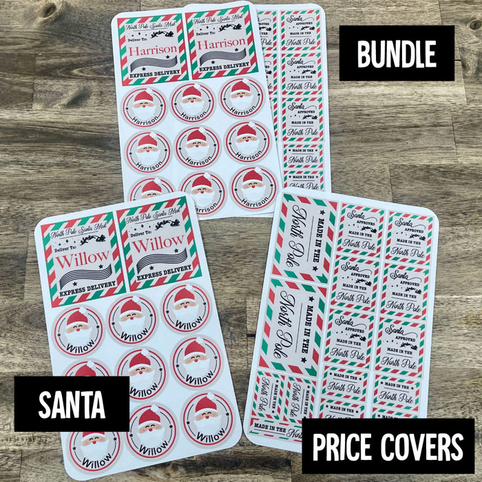 Personalized Christmas Gift Tag Stickers from Santa - Price Cover Stickers