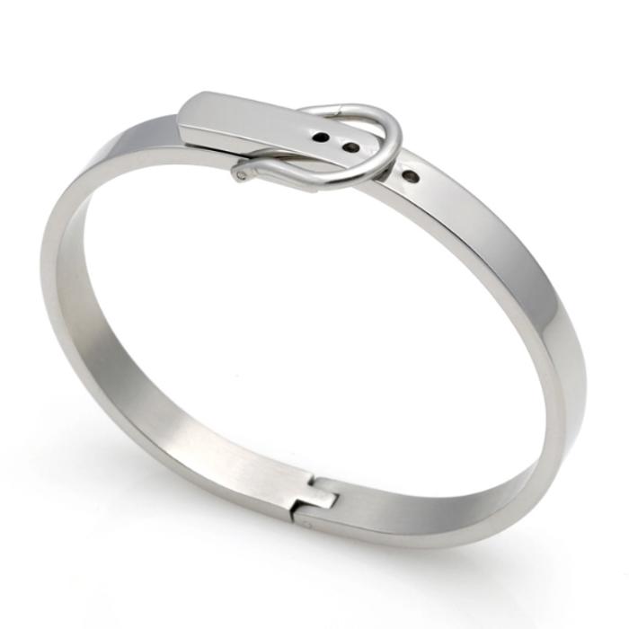 Belt Buckle Bangle Bracelet - Stainless Steel