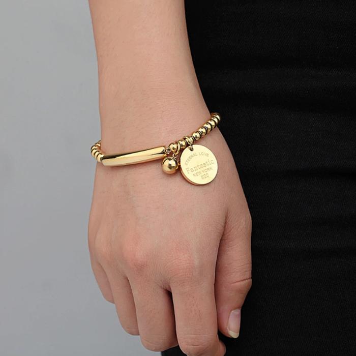 Ball Stretch Bracelet w/ Charm - Stainless Steel