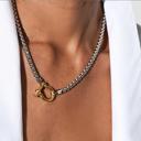 Silver Chain + Gold Buckle Carabiner Necklace - Stainless Steel