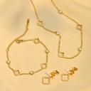 Clover Set of Necklace, Bracelet and Earrings - Stainless Steel