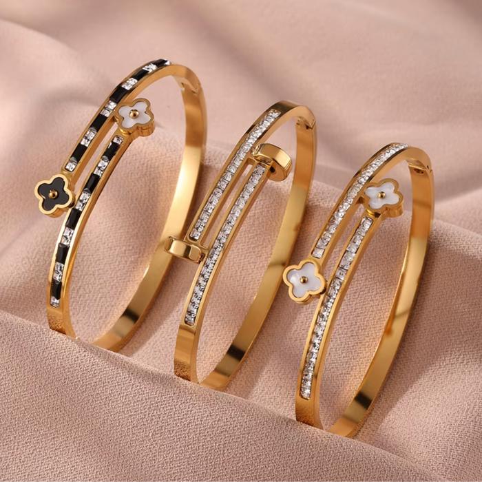 Clover Set of 3 Bangle Bracelets - Stainless Steel