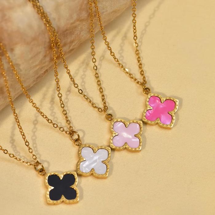 Colorful Clover Pendant Necklace - Stainless Steel