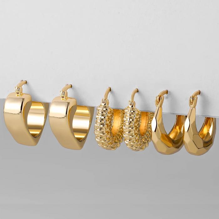 Heart + Textured Chunky Huggie Earrings Set of 3
