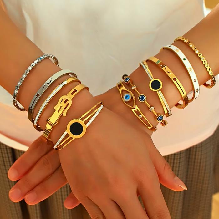 Slim Bubble Roman Numerals Bangle Bracelet - Stainless Steel