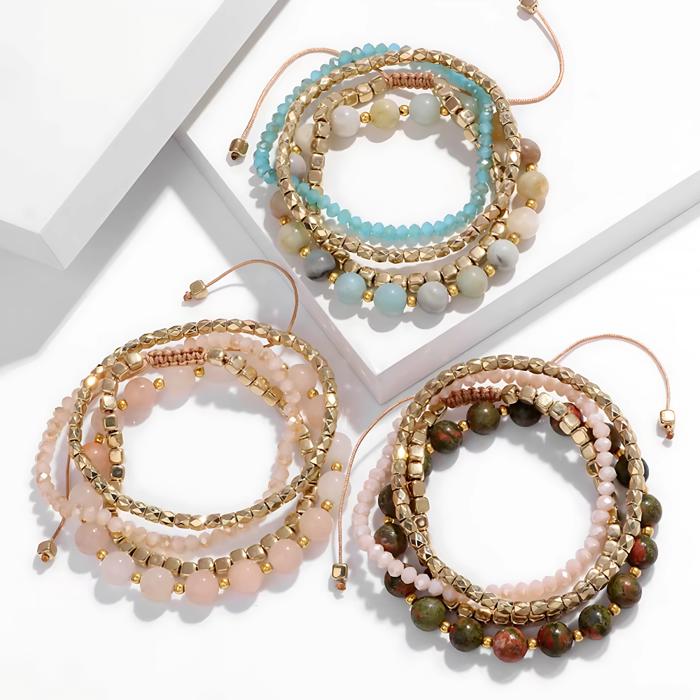 Natural Stone Stretch Adjustable Bracelet Sets of 4