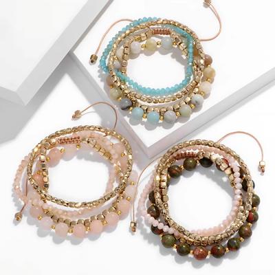 Natural Stone Stretch Adjustable Bracelet Sets of 4