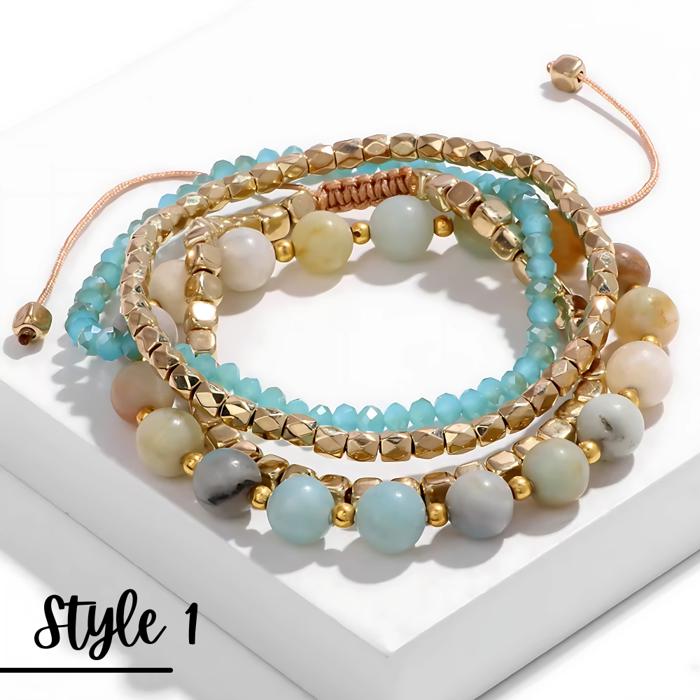 Natural Stone Stretch Adjustable Bracelet Sets of 4