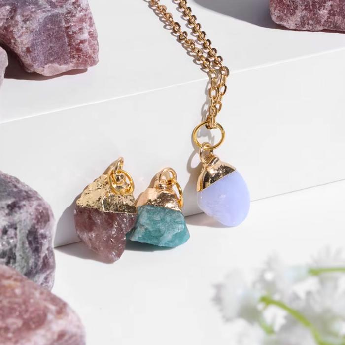 Natural Stone Charm Necklace And Earrings Gift Set 