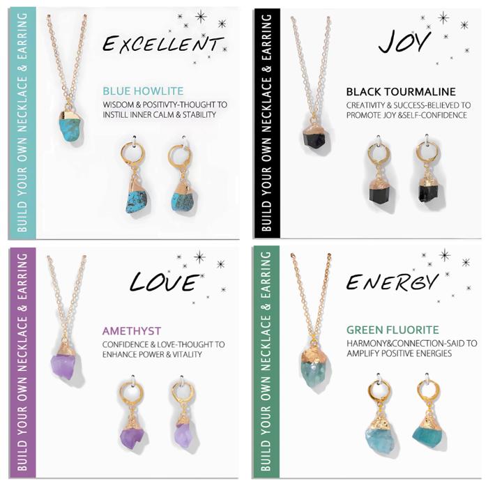 Natural Stone Charm Necklace And Earrings Gift Set 