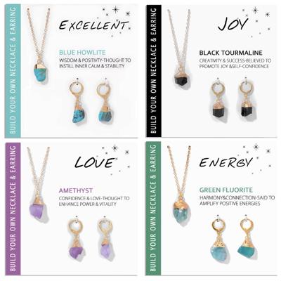 Natural Stone Charm Necklace And Earrings Gift Set 