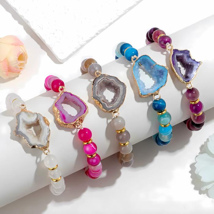 Natural Stone Bracelet Collection with Agate Geode Crystal Druzy