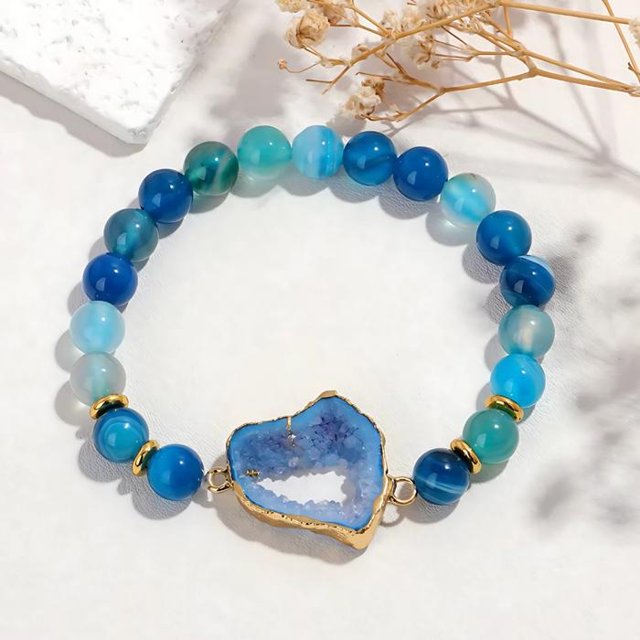 Natural Stone Bracelet Collection with Agate Geode Crystal Druzy