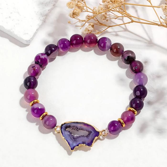 Natural Stone Bracelet Collection with Agate Geode Crystal Druzy