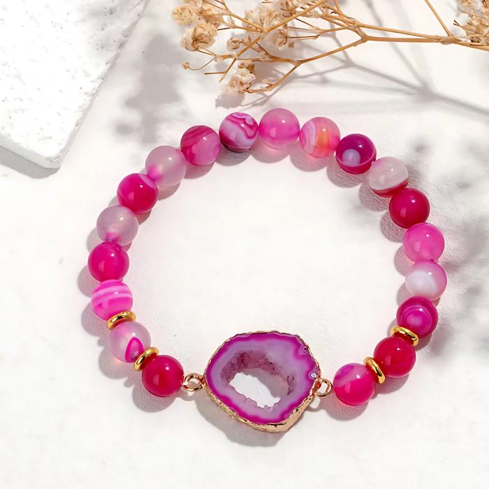 Natural Stone Bracelet Collection with Agate Geode Crystal Druzy