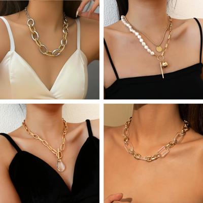 Clear Teardrop Chunky Toggle Statement Necklace Collection