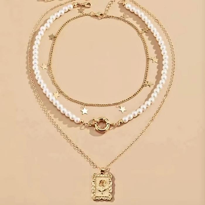 Rose Layered Statement Necklace Set