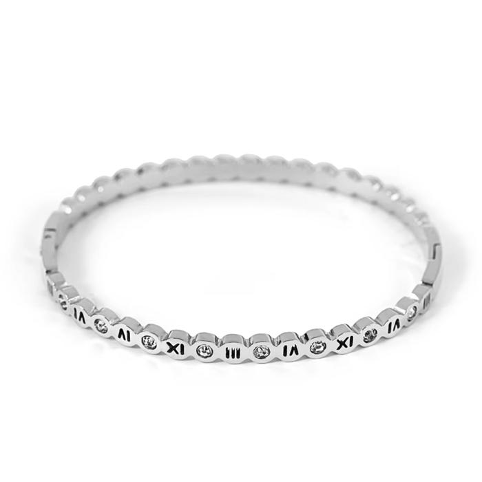 Slim Bubble Roman Numerals Bangle Bracelet - Stainless Steel