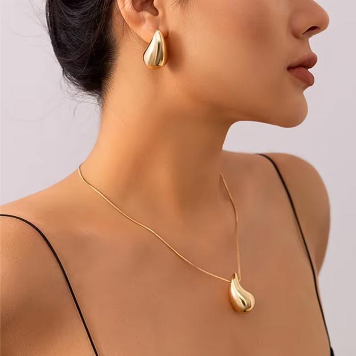Teardrop Necklace and Earrings - Stainless Steel
