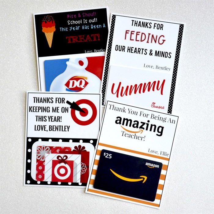 Teacher Appreciation (4) Pack Personalized Teacher Gift Card Holders 