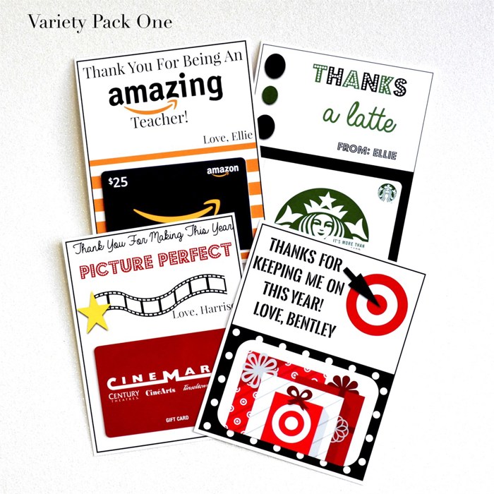 Teacher Appreciation (4) Pack Personalized Teacher Gift Card Holders 
