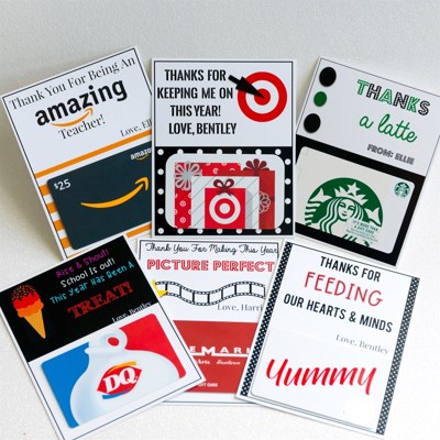 Teacher Appreciation (4) Pack Personalized Teacher Gift Card Holders 