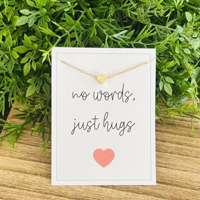 No Words, Just Hugs Friendship Heart Necklace on Stationery Card Gift